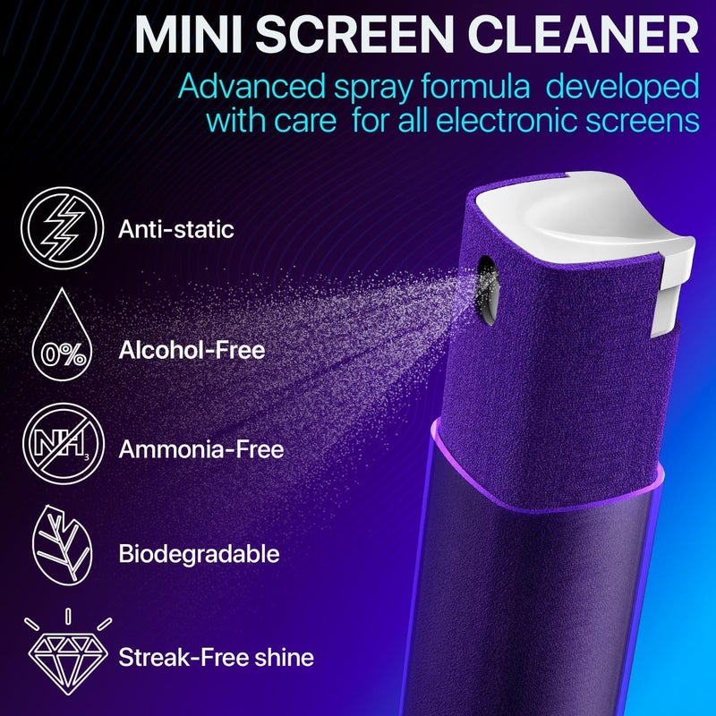 iO CLEAN Mini Screen Cleaner Spray – Finger Proof Screen Cleaner for Smartphones, iPads, MacBooks, Laptops, Car Screens, Touchscreens – 3in1 Mist Cleaner, Microfiber Cloth and Cover (Orange) - Image 2